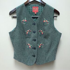 KENZO Studio Green Wool Vest with Floral Embroidery;  Vintage 1990s (10)